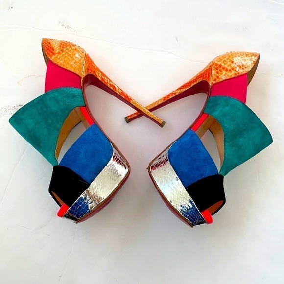 Christian Louboutin Multicolor Suede & Python Pitou Cut Out Pumps 39 - Picture 11 of 11